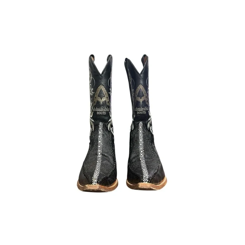 Admirable Boots Mantaray Print Leather Snip Toe Western Cowboy Matching Belt